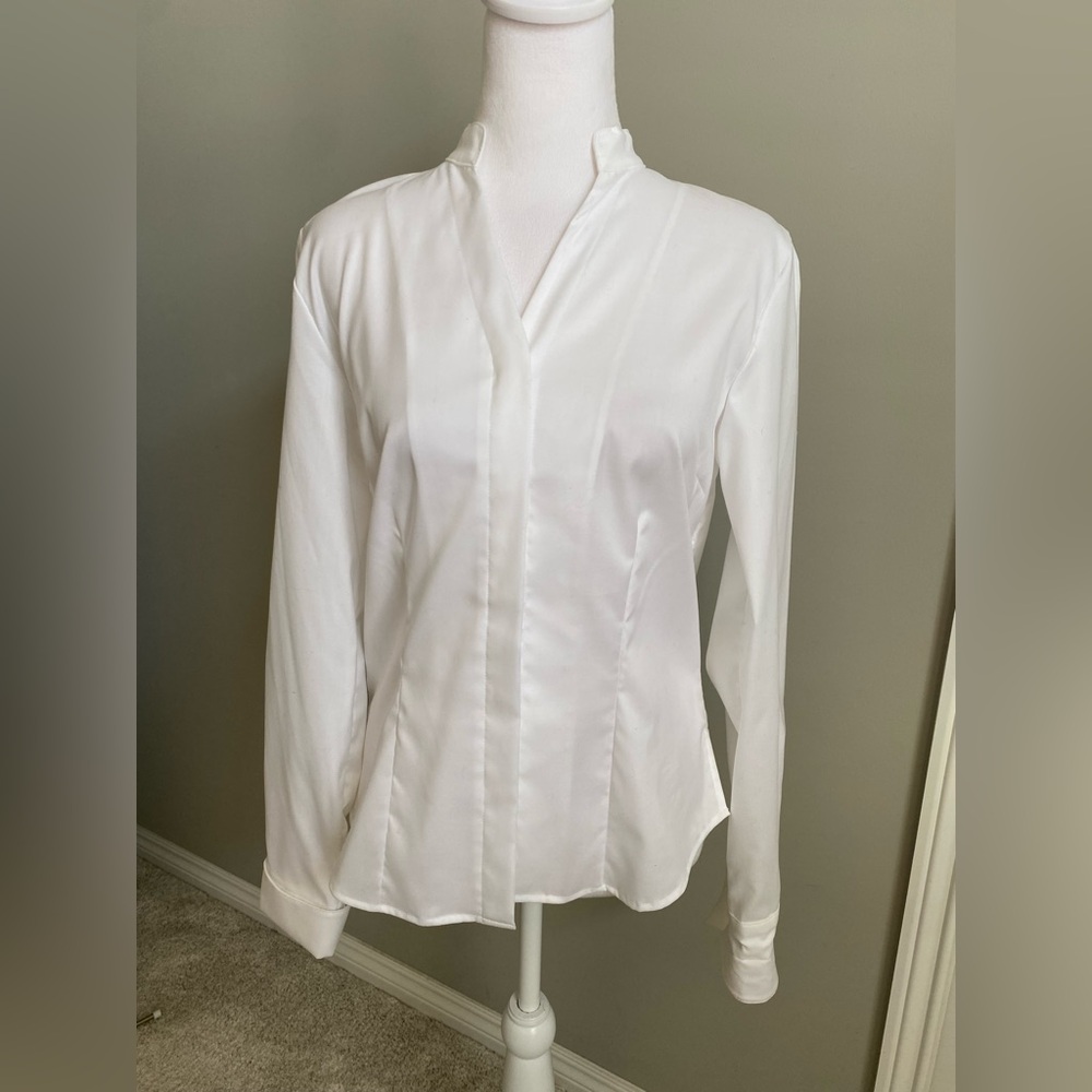 COLDWATER CREEK White Blouse Top Long Sleeves Fitted V-neck XS